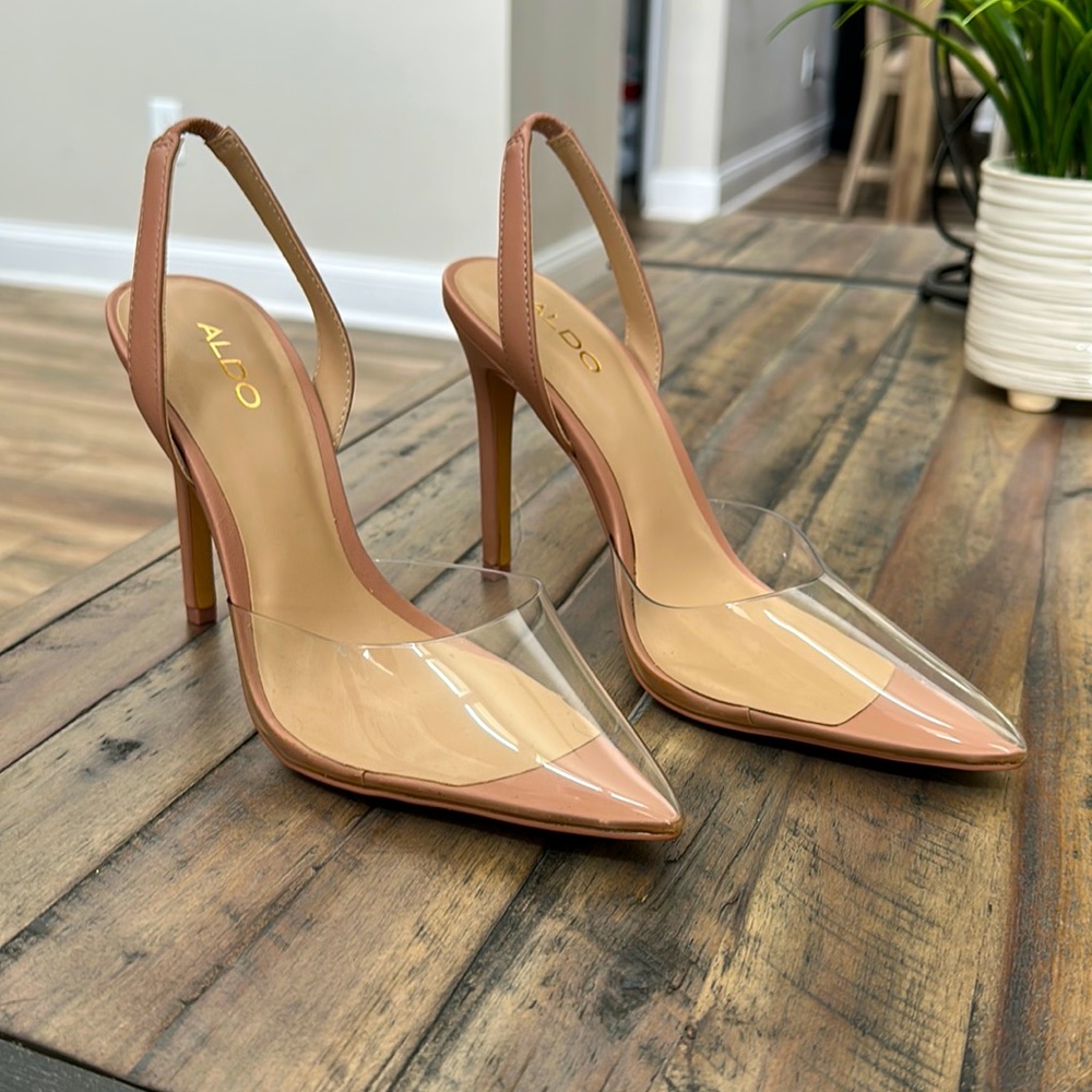 Aldo nude/clear slingback heels